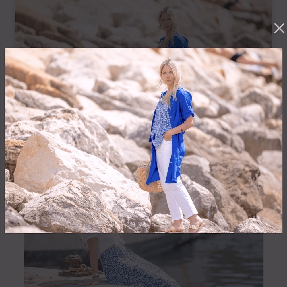 Linen long button up summer beach resort blue coverup or dress